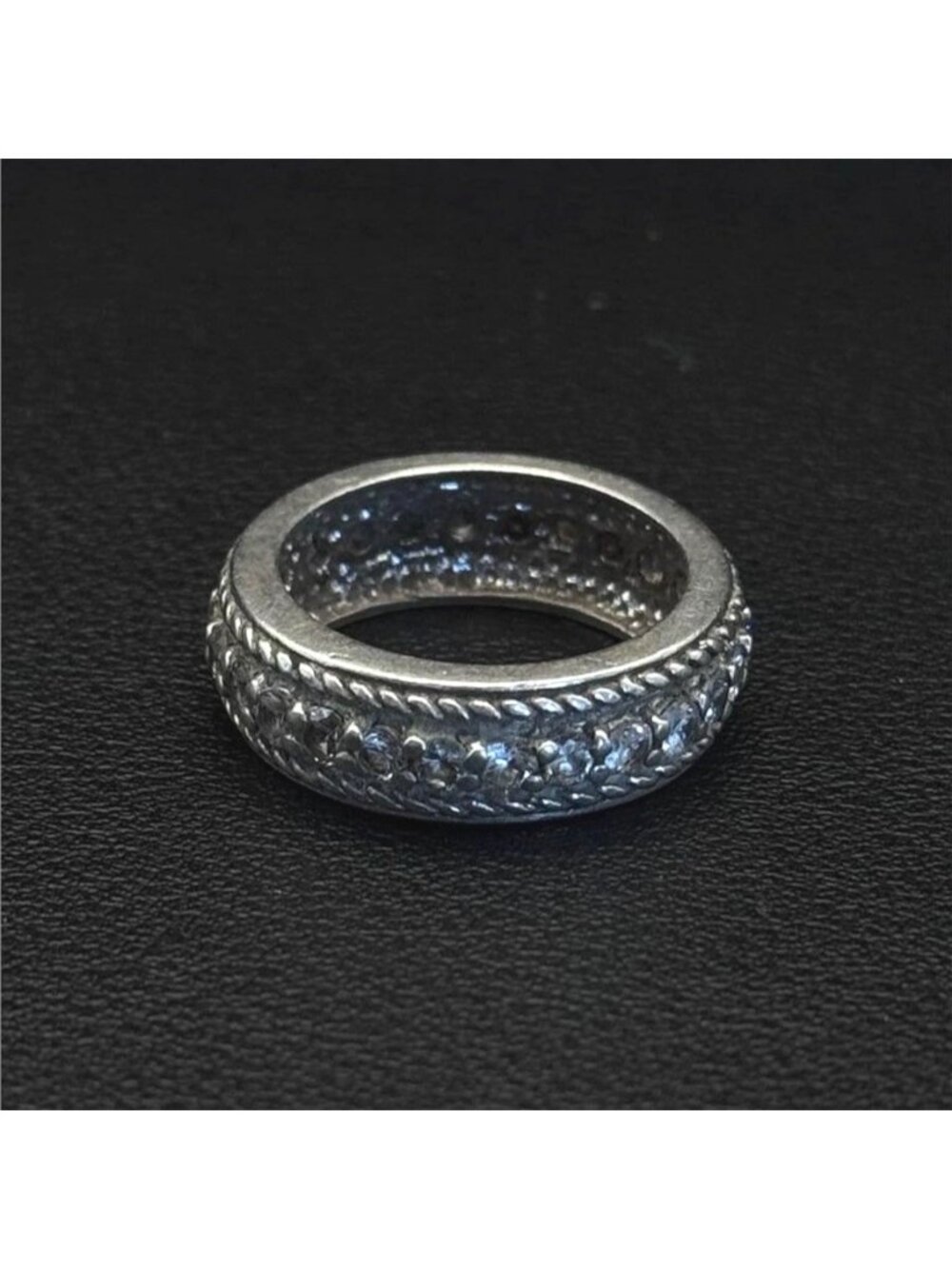 Sterling Silver 925 CZ Pavé Band Ring Rope Edge Size 7